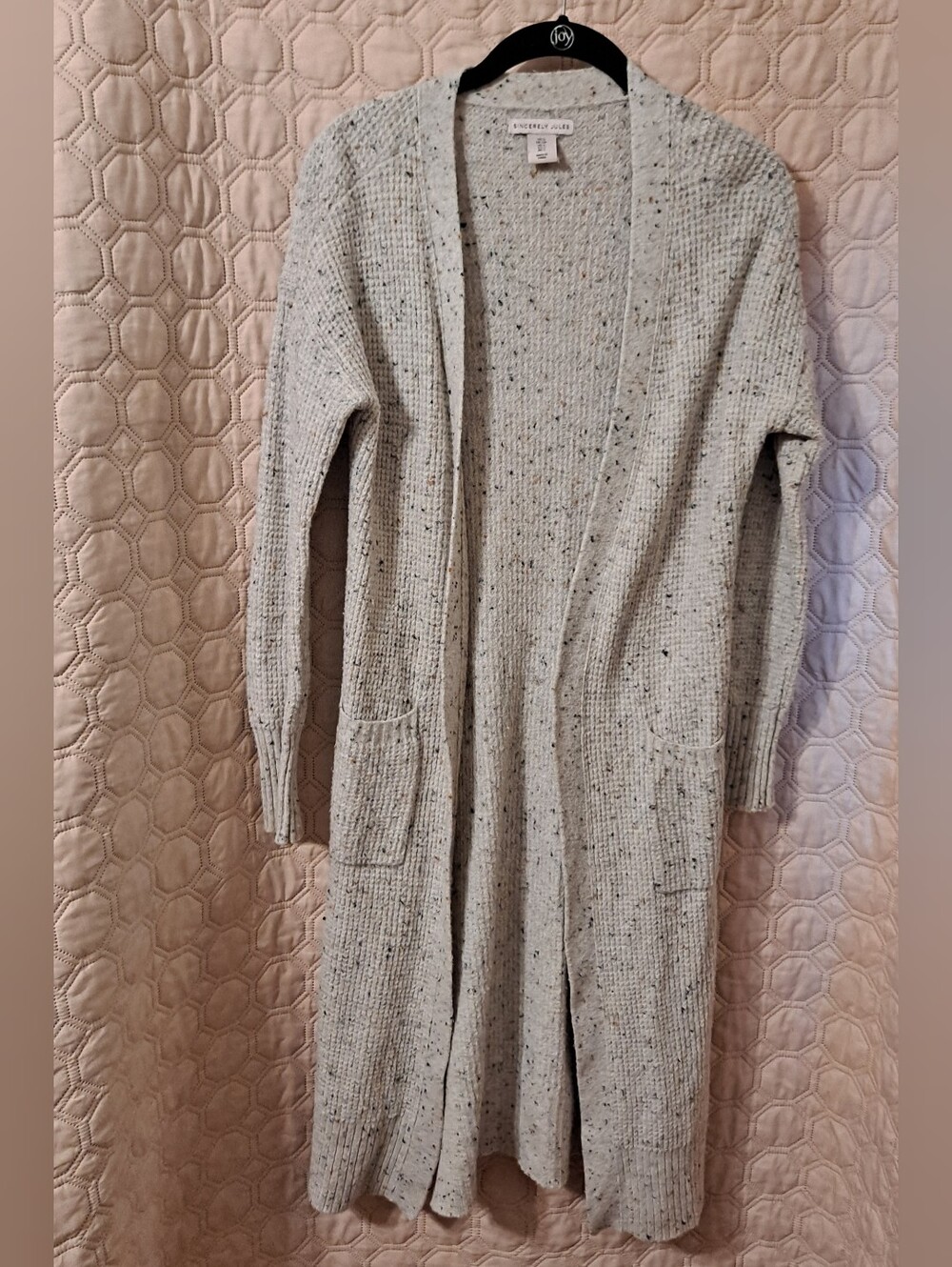 Sincerely Jules Light Gray Speckled Open-Front Knit Cardigan Sz S